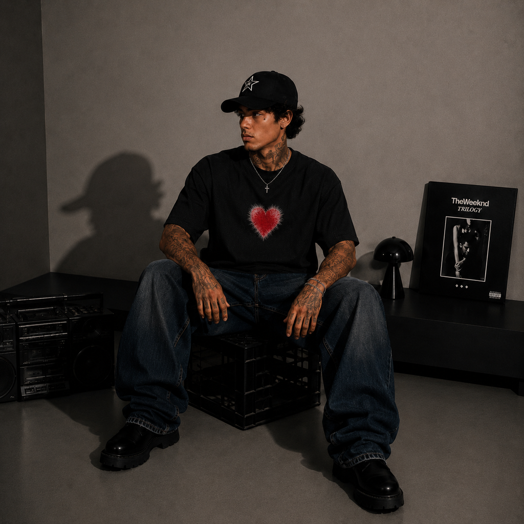 Lowkey Iconic Boxy Fit Waffle by 9000M – airbrushed heart graphic detail
