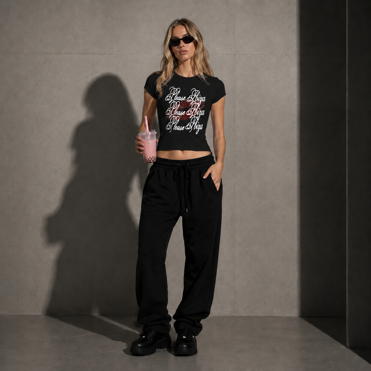 IBIZA PLEASEE BABY TEE BLACK