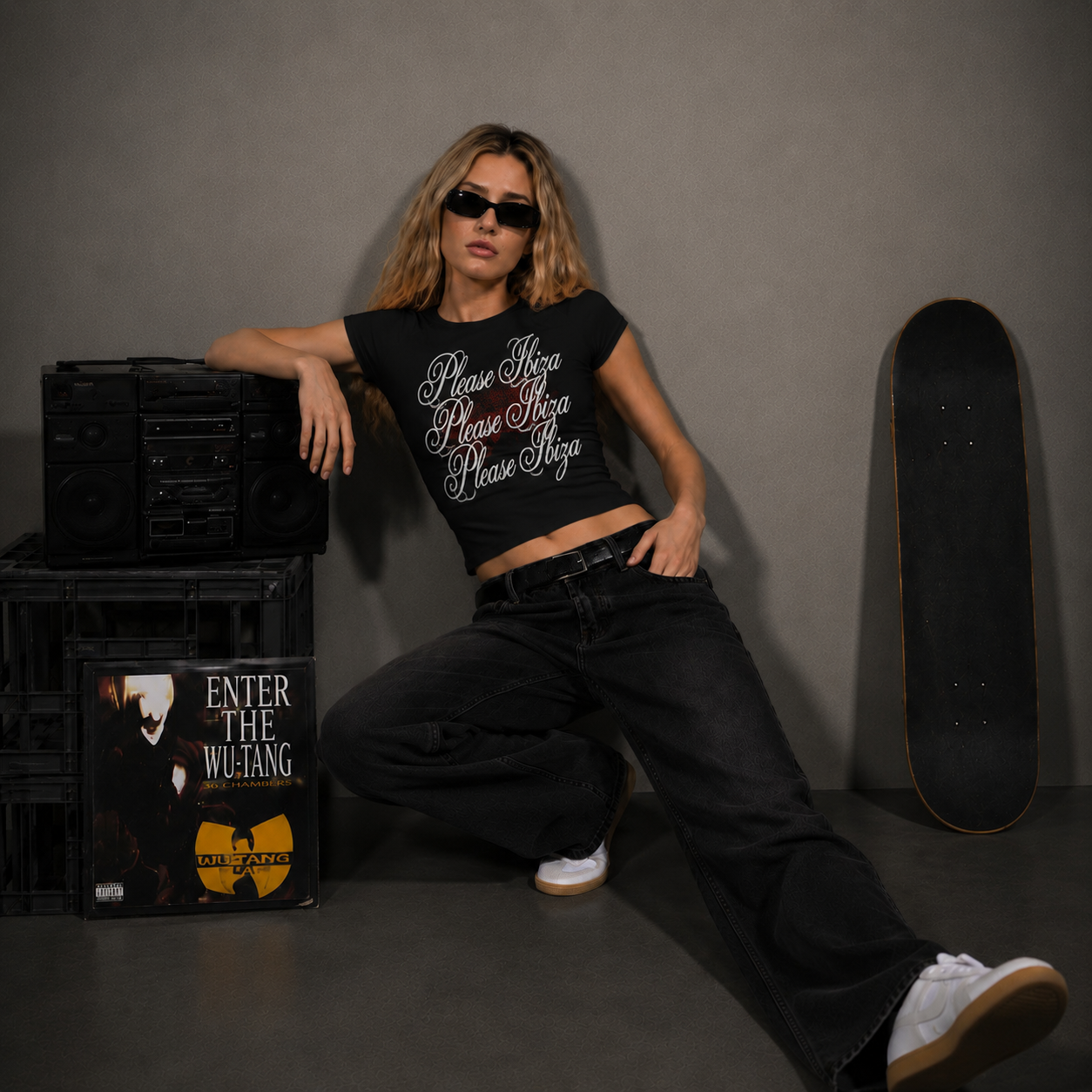 IBIZA PLEASEE BABY TEE BLACK