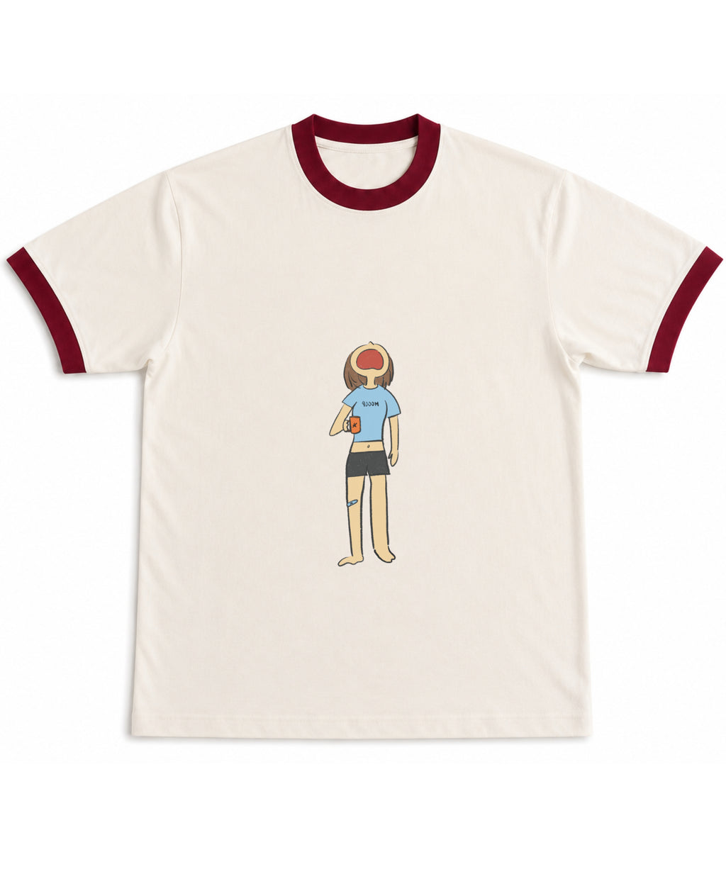 Off White & Maroon Ringer tee Front Design
