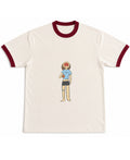 Off White & Maroon Ringer tee Front Design