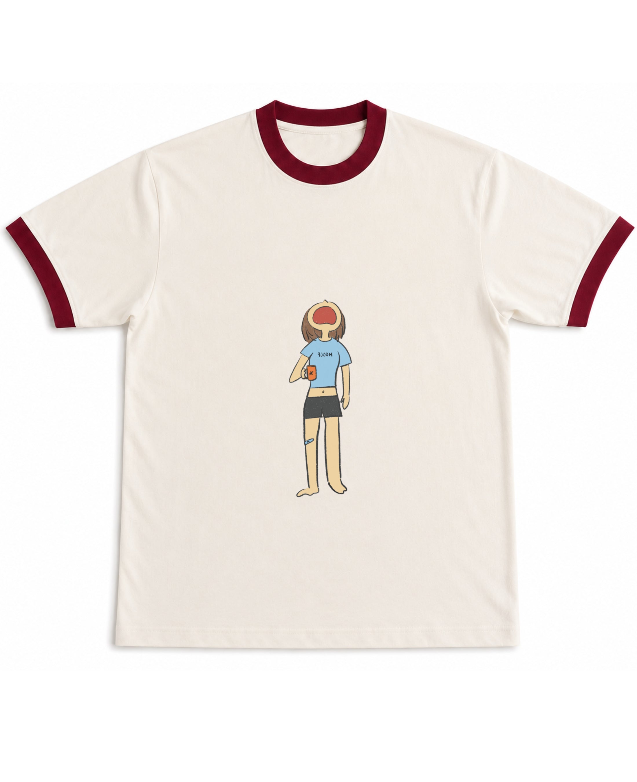 Off White & Maroon Ringer tee Front Design