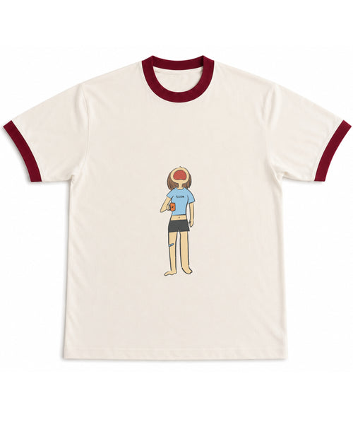 Off White & Maroon Ringer tee Front Design