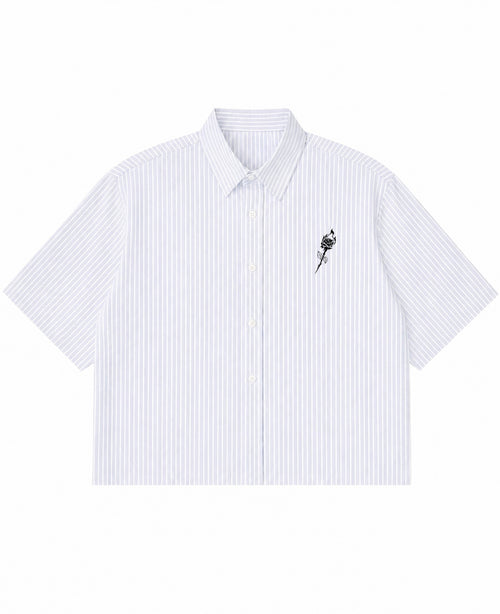 Blue Striped Oxford Boxy Shirt Front Design