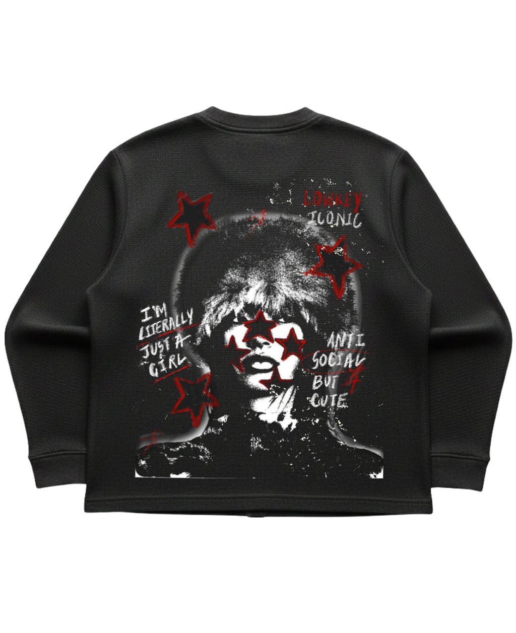 Black waffle knit oversized full-sleeve Back Design