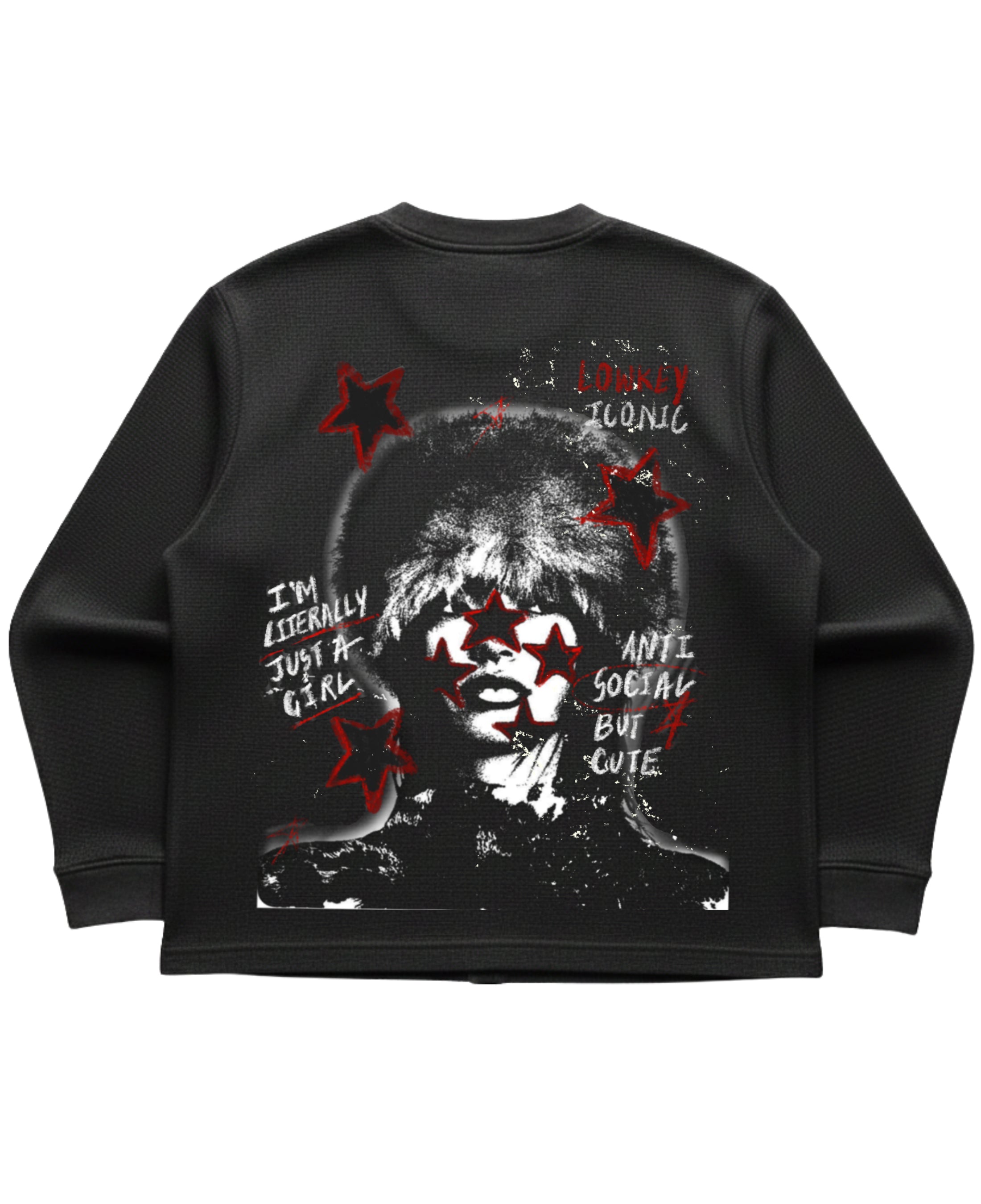 Black waffle knit oversized full-sleeve Back Design
