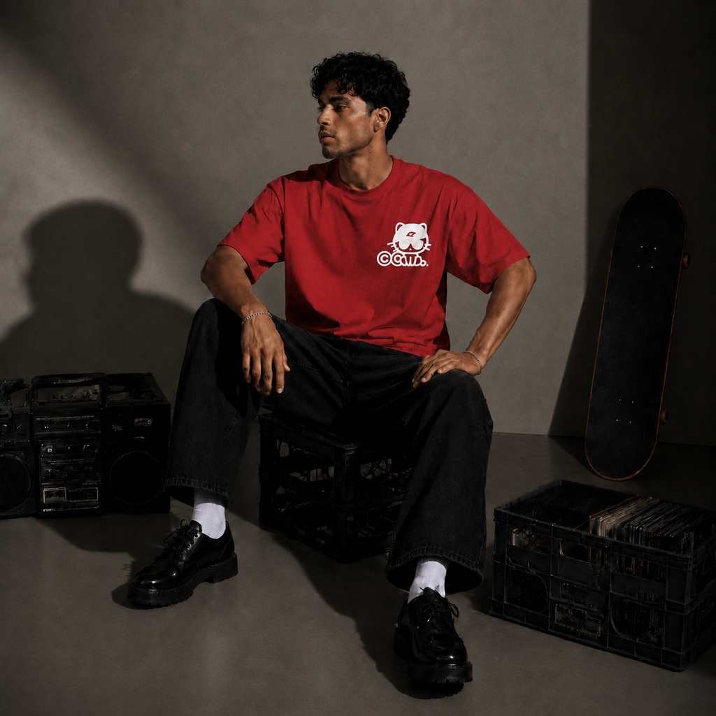 WORLDCLUB 9000 red oversized tee by 9000M – oversized boxy fit view