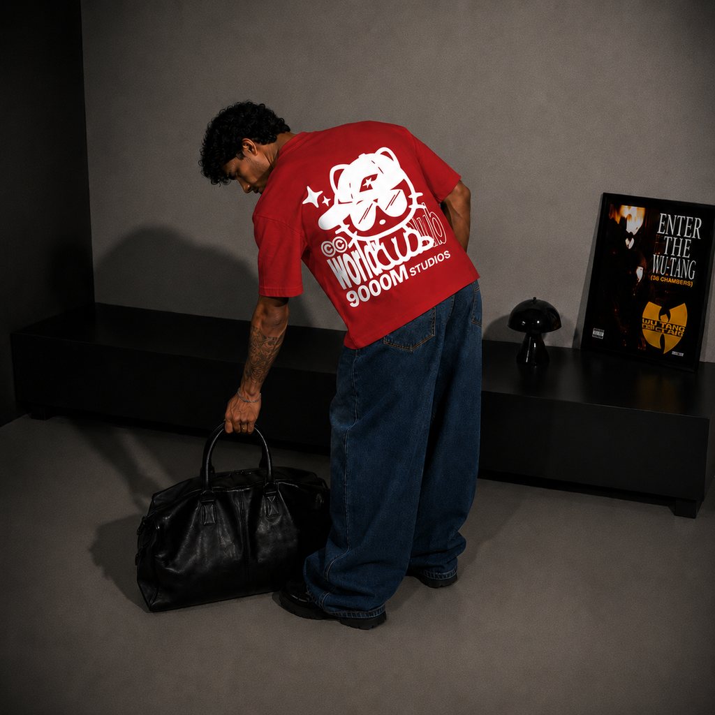 WORLDCLUB 9000 red oversized tee by 9000M – fabric detail